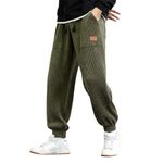 Corduroy Cuffed Sweatpants for Men Cotton Warm Baggy Tapered Ankle Pants Elastic Waist Drawstring Comfy Loose Lounge Pants