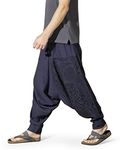 The Veshti Company Hippie Harem Pants for Men's Drop Crotch Tapestry Baggy Boho Printed Yoga Pajama Pant, Blue - Hellbound Heathen, M