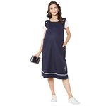 Moms n Mom Women's Midi Maternity Dress With Zippers (MET PLAIN_Navy Blue_2XL)