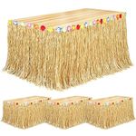 Fovths 4 Pack Luau Grass Table Skirt Natural 9 Feet x 29.5 Inch Hawaiian Table Skirt for Tropical Hawaiian Party Decorations Luau Party Costume Party, Straw Yellow