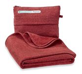 Portable, Lightweight Travel Blanket with Bag for Airplane, Taxi Cabs, Concerts or Picnics; Back Strap to Attach to Luggage (Red)