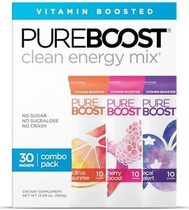 Pureboost Clean Energy Booster, Refreshing Energy Drink Mix with B12 Vitamins, Electrolytes, Antioxidants, Sugar-Free Energy with No Sucralose (Combo Pack, 30 Count)