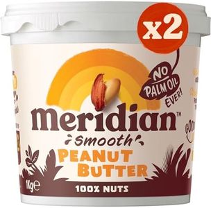 Meridian Smooth Peanut Butter 1kg Twin Pack (2 x 1kg Tubs) - Vegan, Free From Palm Oil, Made With 100% Nuts, No added Sugars, Salts or Sweeteners