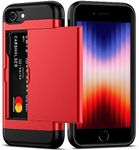 Nvollnoe for iPhone SE Case 2022/iPhone SE 2020/7/8 Case with Card Holder Heavy Duty Protective Dual Layer Shockproof Hidden Card Slot Slim Wallet Case for iPhone SE 3rd/2nd/7/8-4.7''(Red)