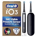 Oral-B iO3 Electric Toothbrush for Adults, Matt Black - Pressure Sensor, with 2 Toothbrush Heads, Long-Lasting Battery with Case for Home and Travel, UK Two Pin Plug