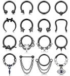 Finrezio 16PCS 16G Septum Rings for Women Men Gold Silver Black Septum Jewelry Horseshoe Clicker Septum Rings Surgical Steel Helix Cartilage Hoop Earrings Daith Tragus Septum Nose Piercing Jewelry 8MM