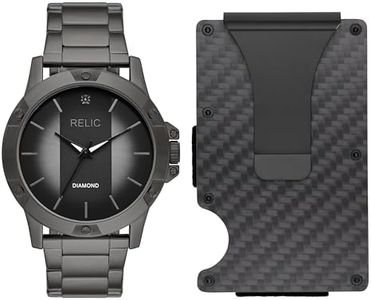 Relic by Fossil Men's Rylan Three-Hand Gunmetal Watch and Black Metal Card Case Gift Set (Model: ZR97014)