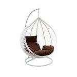 Egg Chair with Cushion Garden Swing Seat Hanging Egg Chair Indoor Outdoor Seating Garden Egg Chair with Sturdy Steel Frame Reading Chair Garden Patio Lounge Hanging White Chair Brown Cushion