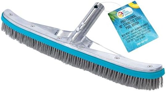 U.S. Pool Supply Professional 18" Stainless Steel Pool Brush with Heavy Duty Aluminum Handle, EZ Clips - Durable Wire Bristles, Scrub Remove Rust Stains on Concrete, Sweep Wall Floor Step Debris