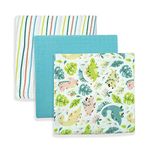 TIDY SLEEP 100% Cotton New Born Baby Muslin Swaddle Wrapper | Newborn Little Finder Soft Blanket for 0-6 Months |Pack of 3|100 cm x 100 cm (Dino-Blue-Green Strip)