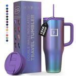 IRON °FLASK Co-Pilot Insulated Mug w/Straw & Flip Cap Lids - Cup Holder Bottle for Hot, Cold Drink - Leak-Proof- Water, Coffee Portable Travel Tumbler - Aurora, 40 Oz