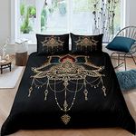 Homemissing Lotus Flower Duvet Cover Boho Mandala Bedding Set Indian Style Comforter Cover for Boys Girls Child Teens Royal Magical Stylized Bedding & Linen King Size