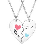 HooAMI Best Friend Necklace,Personalised Friendship Necklace with Heart Pattern Pendant Name Engraved BFF Necklace for 2 Girls(Silver)