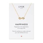 LUUK LIFESTYLE Necklace for women with Infinity pendant and HAPPINESS gift card, modern and minimalist fashion accessory, jewellery to offer, girlfriend, loved one, proof of infinite love, gold