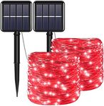 YAOZHOU Red Solar Christmas String Lights Outdoor Waterproof 100 LED（2 Pack） 8 Modes Copper String Lights Fairy Lights for Valentine's Day, Garden, Patio, Fence, Balcony, Outdoors(red 2pcs)