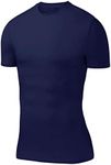 PowerLayer Boys' Compression Baselayer Top Short Sleeve Under Shirt - Navy, 12-14 Years (Boys X-Large)