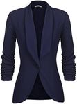 UNibelle Women's Elegant Blazer Jacket Solid Color Long Blazer Lapel Office Jacket Navy Blue 3XL