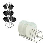 NH10 DESIGNS Stainless Steel Cup Stand for Kitchen, Coffee and Tea Mug Holder, Dinning Tabel Cup Stand with Combo Plate Stand/Utensil Rack for Kitchen Cabinet/Kitchen Holder(Pack of 2)(NHSP)