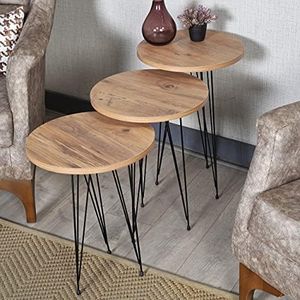 PAK HOME Set of 3 Pine Wood Nesting End Tables Round Wood Stacking Coffee Side Accent Table with Metal Legs for Living Room, Home Office, Nightstands for Bedroom