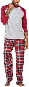 Ekouaer Conjunto de Pijama Hombre Invierno Ropa de Dormir Cómoda Elástico, Rojo-Gris, M