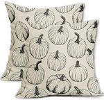 Aytipun Fall Pillow Covers 18x18 Set of 2 Balck Pumpkin Autumn Themed Thanksgiving Harvest Print Decorative Throw Pillows Outdoor Pillowcase Farmhouse Linen Cushion Case Decor for Sofa Couch Bed