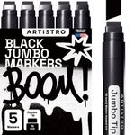 ARTISTRO 5 Jumbo Black Markers, 15mm Jumbo Felt Tip, Acrylic Paint Markers for Rock Painting, Stone, Ceramic, Glass, Wood, Canvas