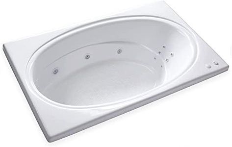 Carver Tubs - SR7242 - Modern Acrylic Fiberglass Whirlpool Tub Water Massage Oval Bathtub, w/Heated 12 Jets - White Acrylic Rectangle Tub, Right Hand Motor, Deep Relaxing Soak - 72"L x 42"W x 19"H