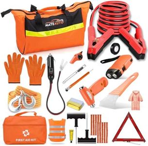 MateAuto Car Emergency Kit, Vehicle Emergency Kit for Women, Men and Teens, Car Safety Kit Roadside with Jumper Cables, Tow Strap, Car Cigarette Lighter, First Aid Kit, Safety Hammer