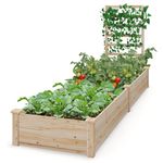 S AFSTAR Raised Garden Bed with Planter Box & Trellis, 93" L x 25" W x 40" H Outdoor Wooden Planter Box Kit for Flower Herb Vegetable Fruit Climbing Vines, Elevated Gardening Bed for Garden Patio