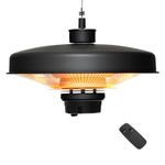 COSTWAY Patio Electric Heater for Ceiling, 2000W Outdoor Infrared Mounted Warmer with Remote Control and Overheat Protection, Hanging Heater for Porch & Gazebo, IP65 Waterproof