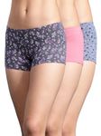 LEADING LADY Printed Boyshorts Underwear for Women | Cotton Blend Fabric 2 Way Stretch | Mid Waist Boyshorts | Pack of 3 | Stylish Undergarments | Blue, Gajri & Grey