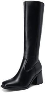 DREAM PAIRS Women's Knee High Boots Chunky Heel Square Toe Tall Boot for Women with Side Zipper,Size 7.5,Black,DWUMKB2509