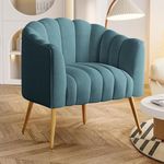 FFIJJ Oversized Pumpkin Couch Accent Chair, Modern Comfy Velvet Upholstered Barrel Chairs, Luxury Single Sofa Armchair for Living Room, Waiting Room, Office and Vanity, (Blue)
