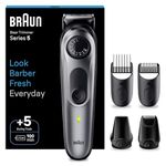 Braun Beard Trimmer Series 5 & Hair Clippers, 40 Length Settings, Rechargeable 100-min Cordless Runtime & Waterproof, Gifts for Men, BT5440, Silver, Black