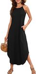 Halife Women Dresses Summer Sleeveless Split Long Maxi Dress for Beach Vacation Outfits Sun Dresses with Pockets Black L