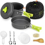 Ling-Luo 11pcs Camping Cookware Mess Kit – Backpacking Cookware for Outdoor Camping Hiking Picnic - Camping Pots and Pans Set - Portable Outside Camping Cooking Set- with Fork Spoon Bowls