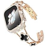 KADES Compatible with Apple Watch Straps 41mm Series 9 for Women,Bling Diamond Rhinestone Stainless Steel Bracelet with Bling PC Protective Case for iWatch 41mm Strap Series 9 8 7,Rose Gold