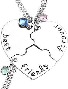 Top Plaza Best Friends Forever and Ever Necklaces for 3 BFF Heart Puzzle Matching Alloy Pendant Necklaces Set Friendship Jewelry for Sisters (Silver)