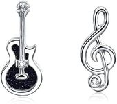 BG&WLing 925 Sterling Silver Guitar Music Note Stud Earrings Hypoallergenic Small Sleeper Statement Earring Studs Dainty Jewelry Gifts for Women Teen Girls Sensitive Ears