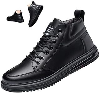 Men's Black Casual Cowhide Air Cushion Shoes,Fall Winter Mid-top Lace-up Softsole Ankle Boots Fashion Sneakers (8,Black)