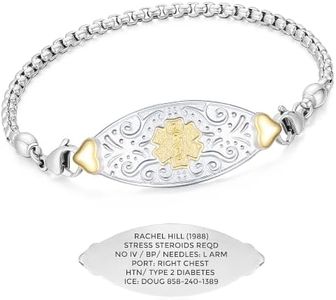 Divoti Custom Medical Alert Bracelet for Women – Elegant Stainless Steel ID Jewelry with Free Personalized Engraving – Emergency Medic Alert for Diabetes, Blood Thinner, Pacemaker, & Fall Risk | Square Rolo / 2-Tone Gold / 7.75"