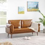 Vonanda 56'' Faux Leather Loveseat Sofa, Flora Loveseat Small Couch with Durable Legs for Small Spaces, 2 Seater Small Couch Compact Apartment, Living Room, Caramel