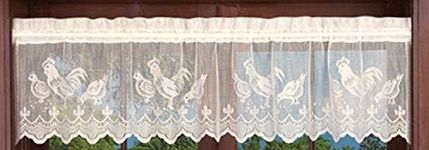 Meaning4 Valance Curtain with Rooster Cock White Country Semi Sheer Curtain Fabric Knit Lace 1 pc 60"X14"(152x36CM) Rod Pocket