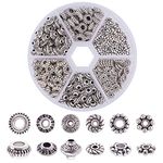 PH PandaHall 6 Style Silver Spacer Beads, 300pcs Tibetan Metal Alloy Jewelry Beads Flower Metal Flat Rondelle Small Loose Beads Spacers for Bracelet Necklace Earring Jewelry Making Supplies