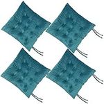 RULLENY Set of 4 Chair Pads and Seat Cushions with Ties Non Slip Comfortable and Soft for Indoor, Dining Living Room, Kitchen, Office Chair, Den, Travel, Washable (Peacock Green, 4)