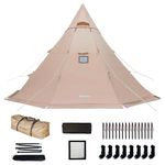 Canvas Hot Tent Tipi Tent Camping Teepee with Stove Jack Canvas Bell Tent 3-6 Person Yurt Tent - YARN Octa (Kahki)