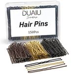 150 PCS Hair Pins for Buns - DUAIU U Shaped Pins Bobby Pins with Box - 6 cm Hair Grips Bobby Pins for Women Girls All Hair Types (Black & Blonde & Brown)