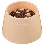 Navaris Elevated Dog Slow Feeder Bowl - Suitable for Wet & Dry Food - Dog & Cat Bowl to Slow Down Feeding - Large Puppy Bowls - Anti-Slip, Easy to Clean - Peach