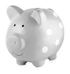 Pearhead Ceramic Piggy Bank, Makes a Perfect and Unique Gift for Your Modern Baby or a Modern Nursery, Gray with White Polka Dots