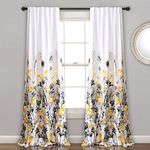 Lush Decor, Yellow and Gray Zuri Flora Curtains Room Darkening Window Panel Set for Living, Dining, Bedroom (Pair), 95” x 52, 95" x 52"